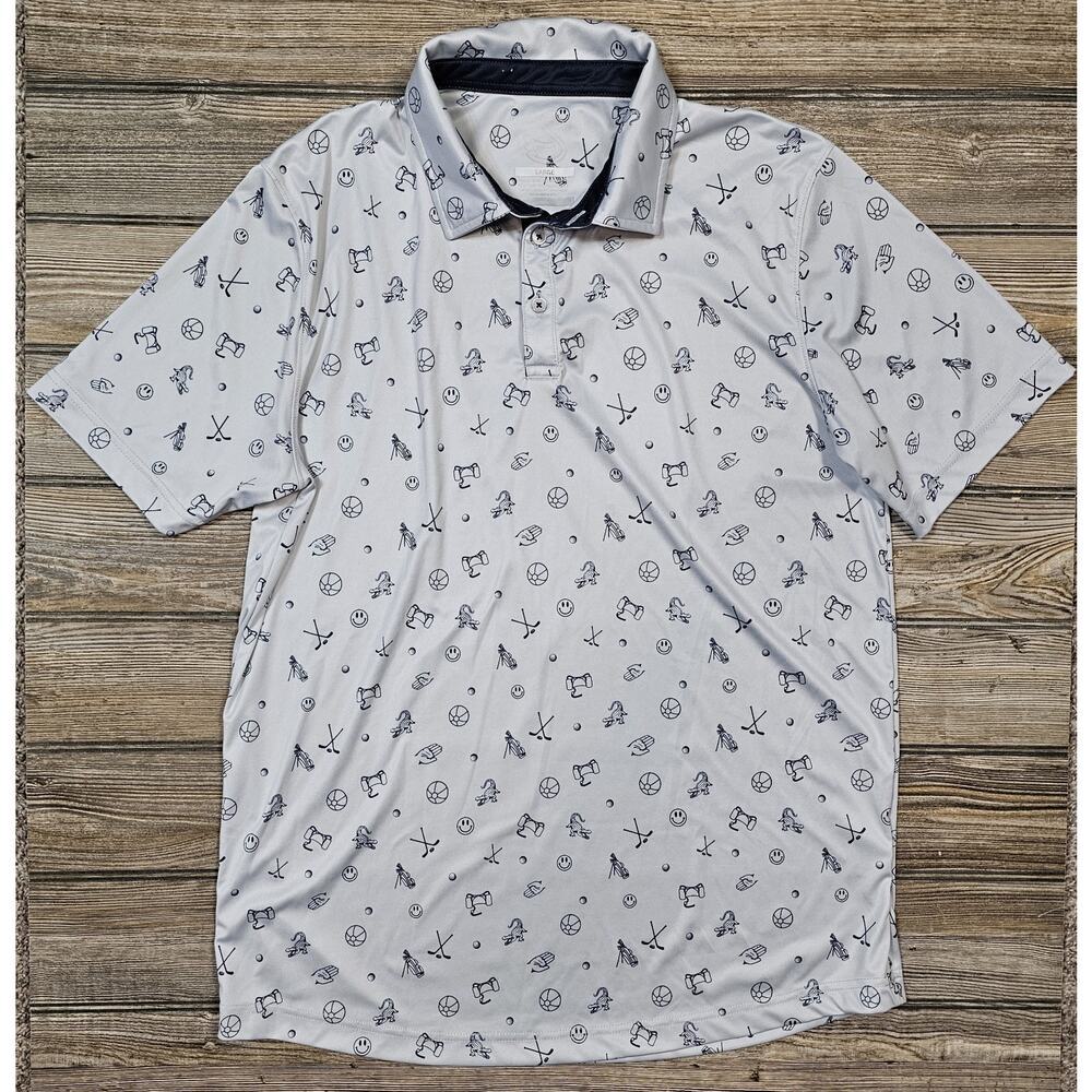 Swannies Polo Shirt Mens Large Gray Golf Graphic Print Performance Polyester